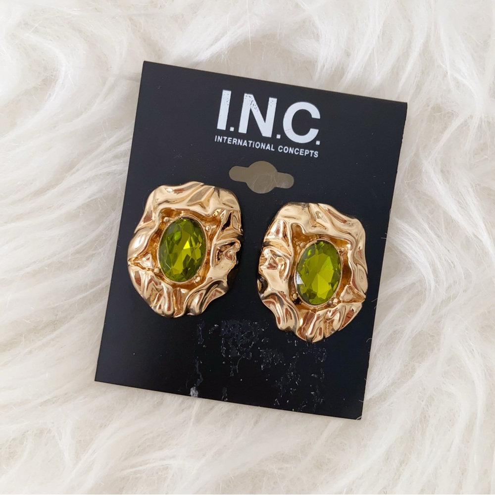 I.N.C International Concepts Gold-Tone Stone Hammered Flower Stud Earrings